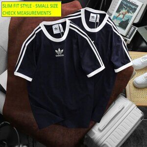 Adidas Classics Original 3 Stripes Tee Shirt Trefoil Retro Men Dark Blue SlimFit